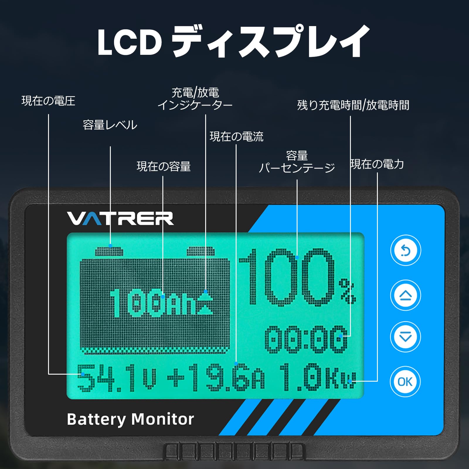 Amazon.co.jp: VATRER POWER 8-120V 電圧・電流計 バッテリーモニター